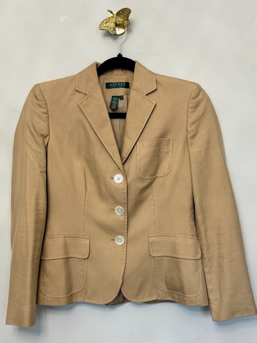 RALPH LAUREN PETITE Tan Beige Silk Blend Blazer Suit Jacket Size 2